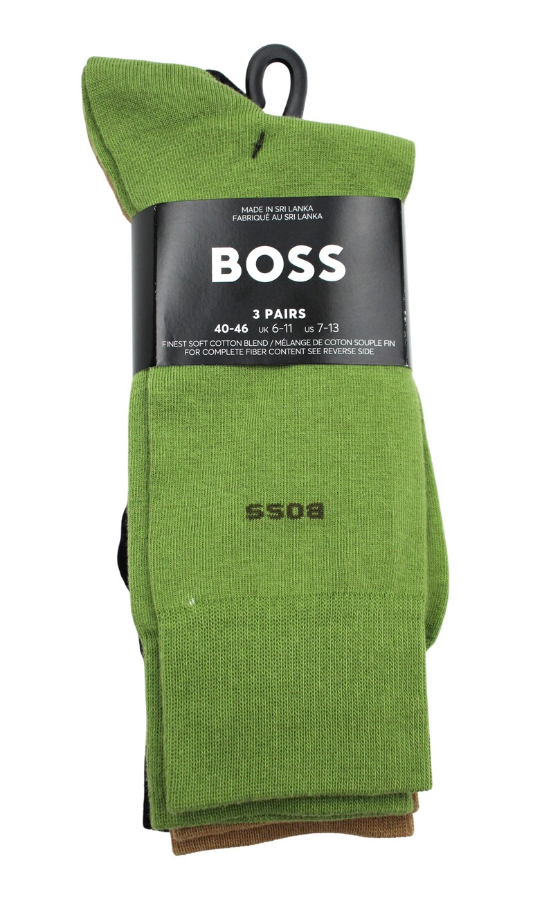 Boss Socks Mens 7-13 Multicolor Solid Dress 3 Pack Mid Calf Cotton Blend
